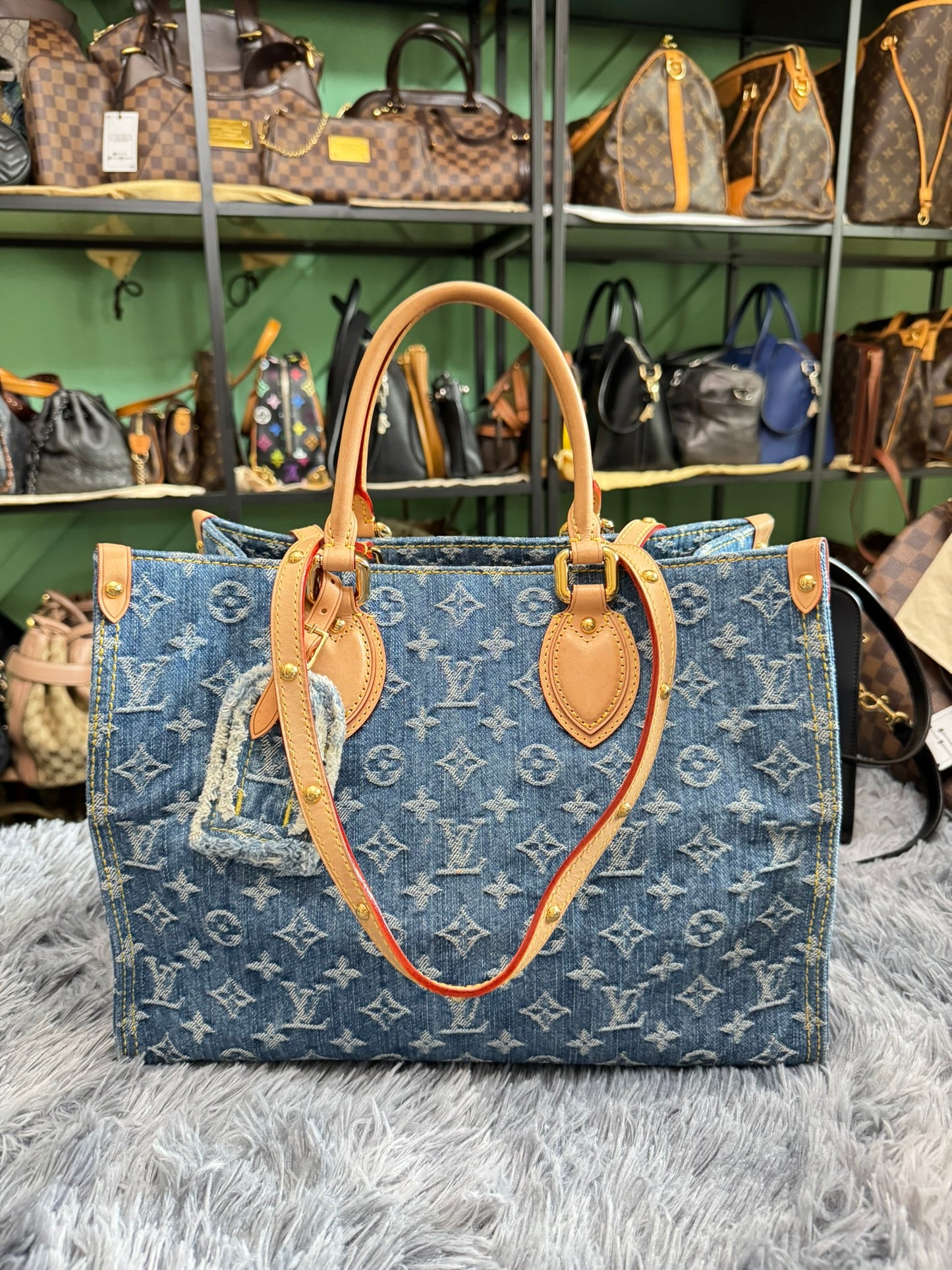 Louis Vuitton OnTheGo MM in Blue Denim Jacquard Monogram