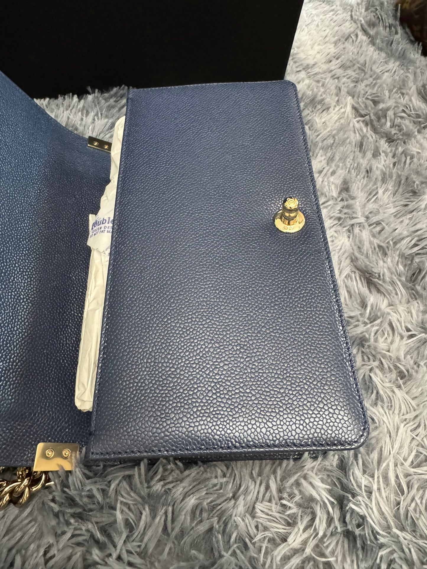 Chanel Le Boy Medium in Navy Blue Caviar Leather with Silver Hardware