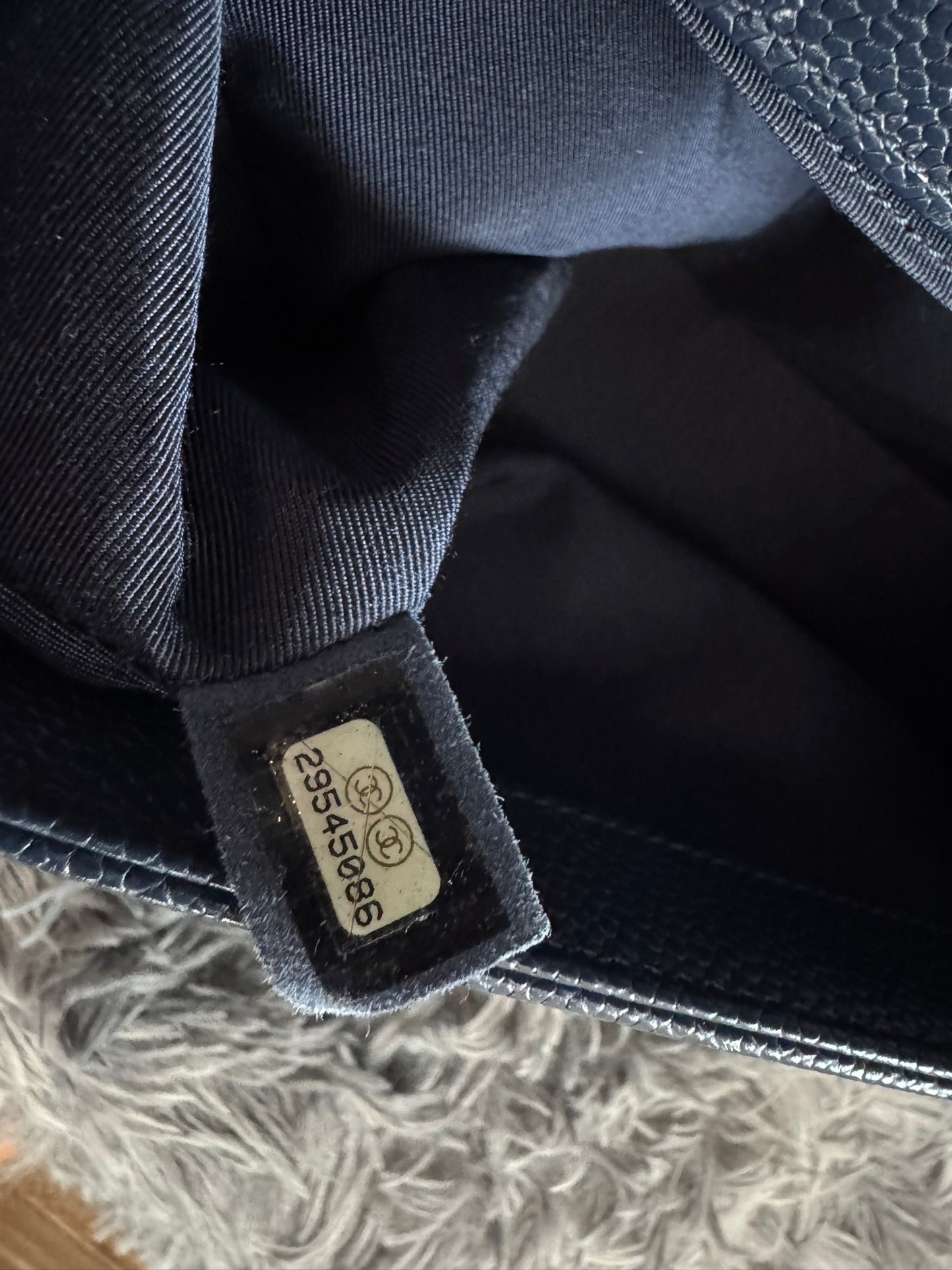 Chanel Le Boy Medium in Navy Blue Caviar Leather with Silver Hardware