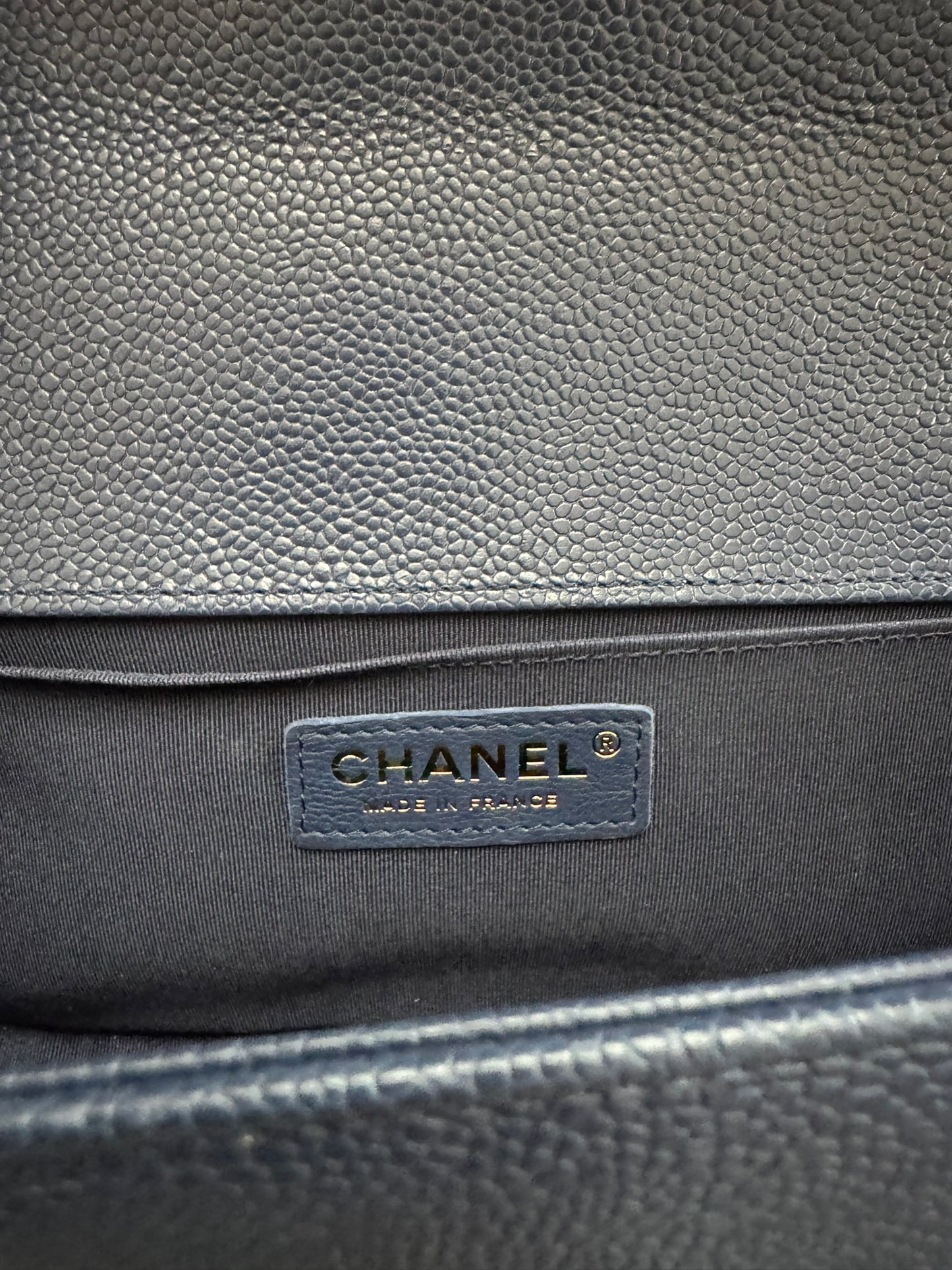 Chanel Le Boy Medium in Navy Blue Caviar Leather with Silver Hardware