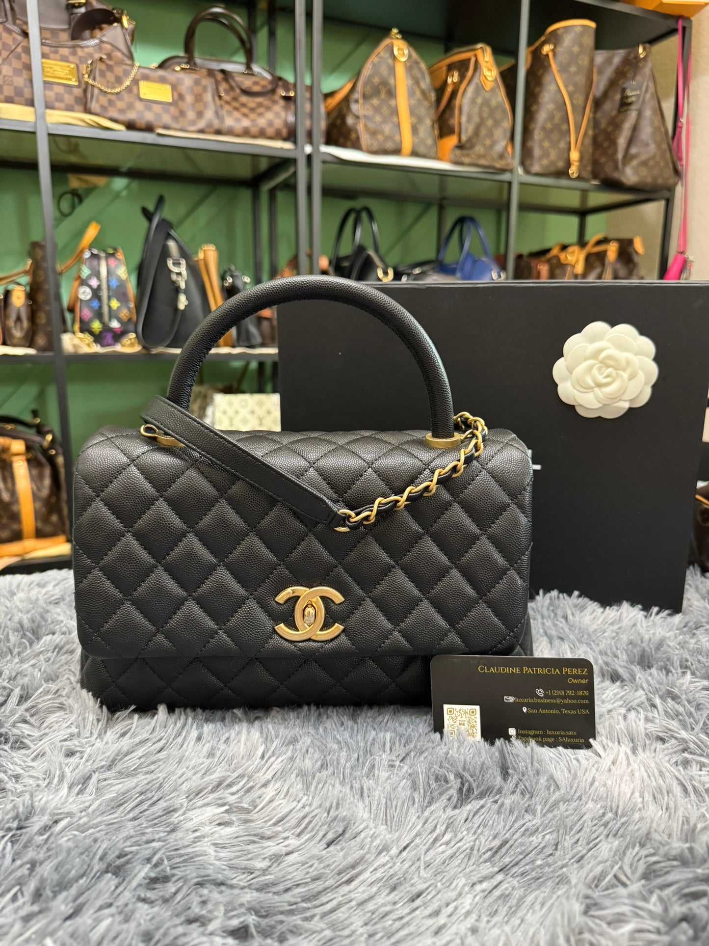 Chanel Medium Top Handle in Black Caviar Leather with Gold Hardware