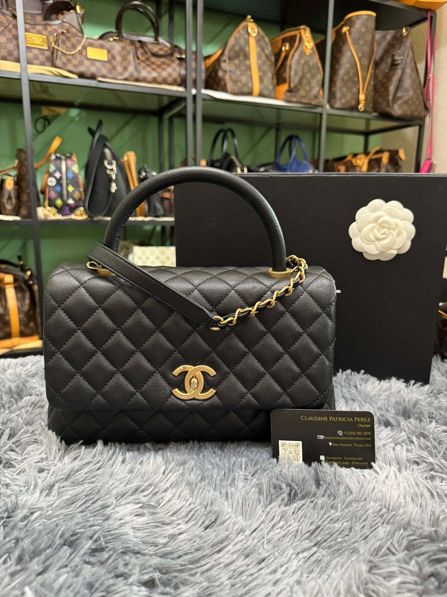 Chanel Medium Top Handle in Black Caviar Leather with Gold Hardware