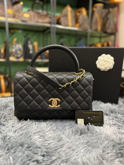 Chanel Medium Top Handle in Black Caviar Leather with Gold Hardware