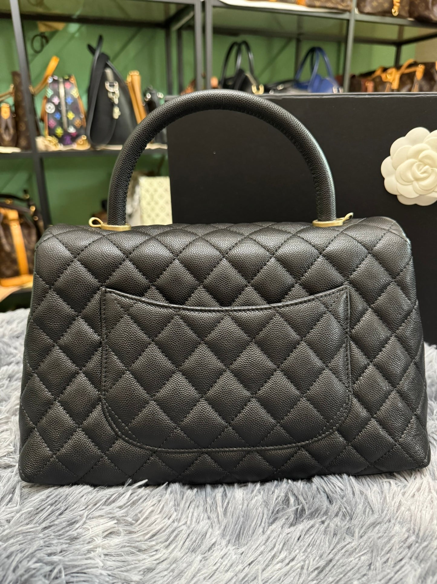 Chanel Medium Top Handle in Black Caviar Leather with Gold Hardware