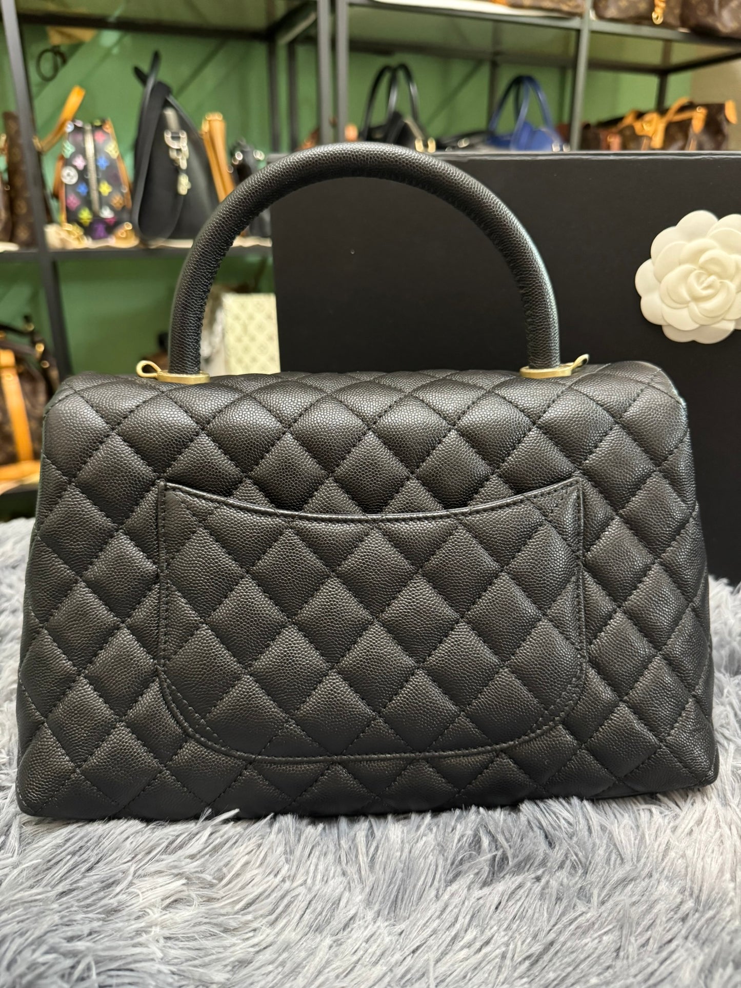 Chanel Medium Top Handle in Black Caviar Leather with Gold Hardware