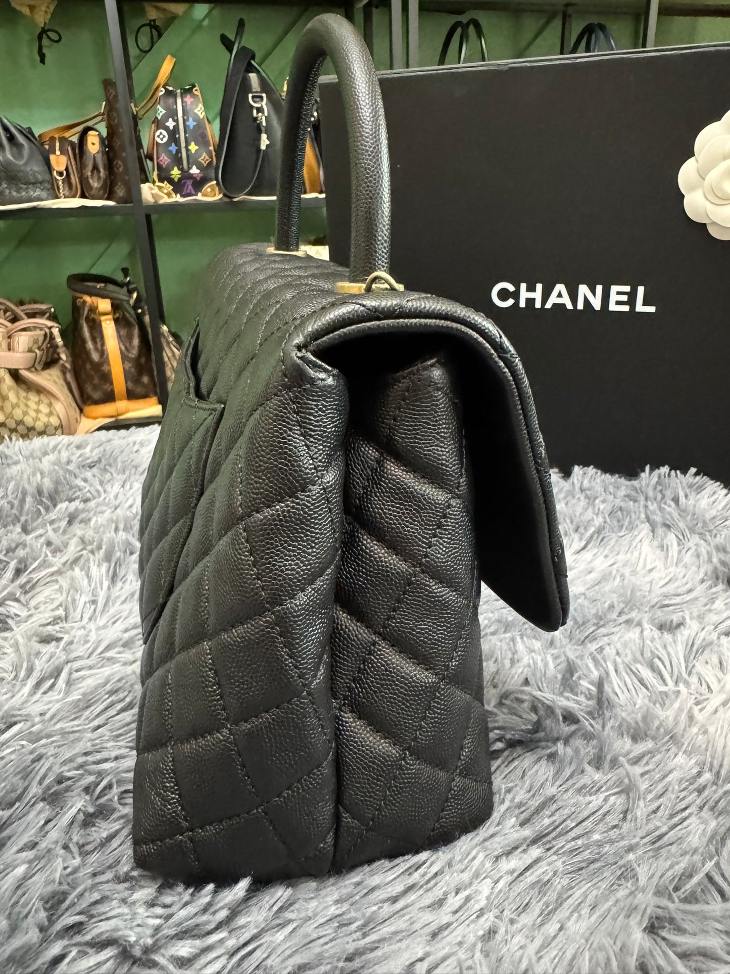 Chanel Medium Top Handle in Black Caviar Leather with Gold Hardware