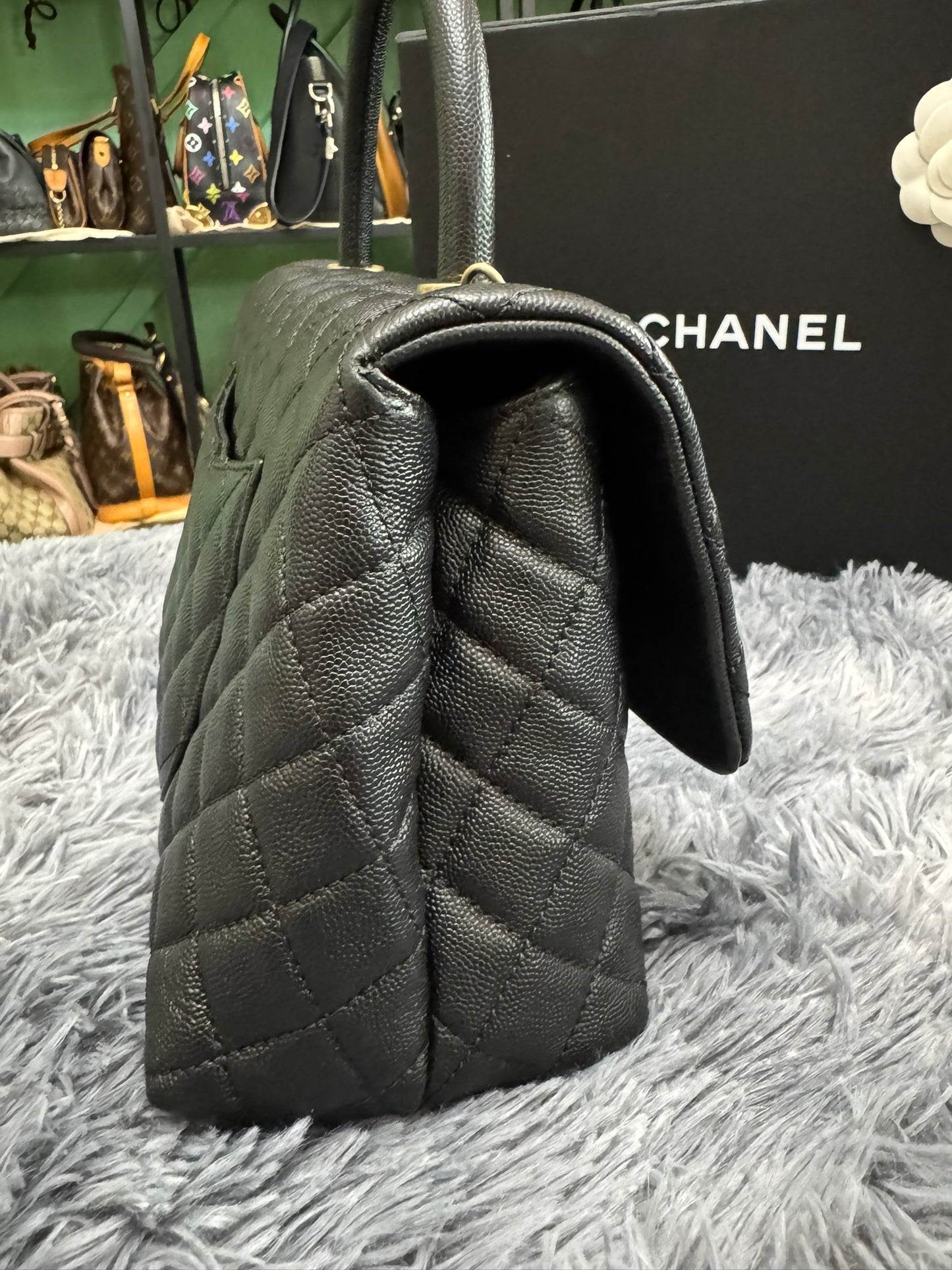 Chanel Medium Top Handle in Black Caviar Leather with Gold Hardware