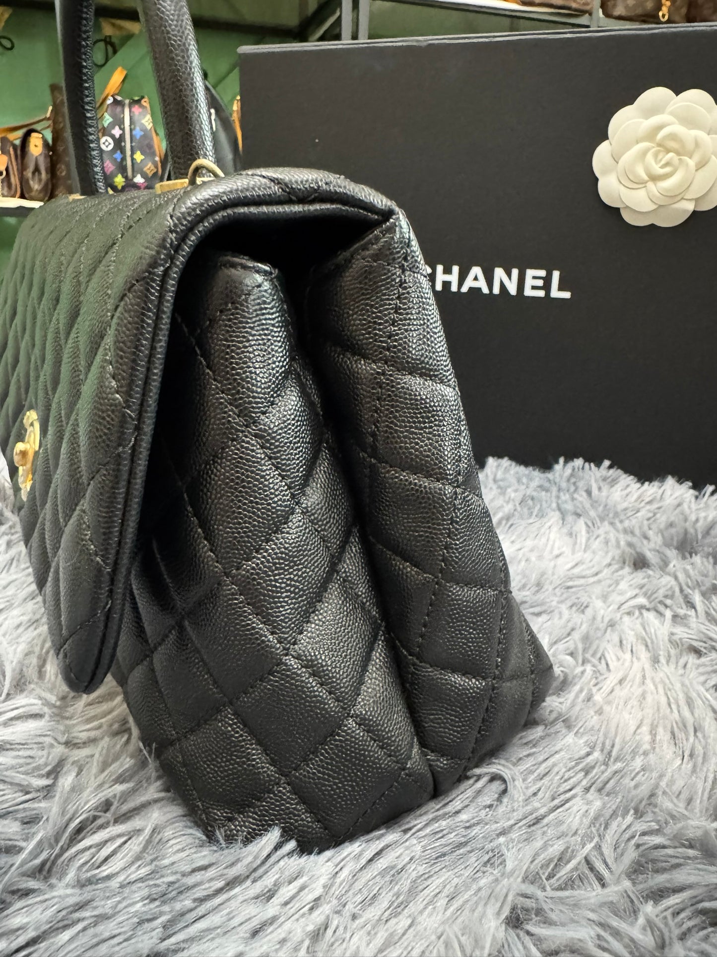 Chanel Medium Top Handle in Black Caviar Leather with Gold Hardware