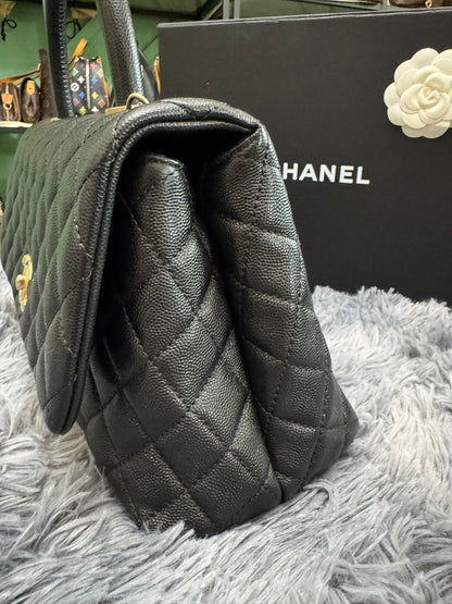 Chanel Medium Top Handle in Black Caviar Leather with Gold Hardware