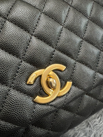 Chanel Medium Top Handle in Black Caviar Leather with Gold Hardware