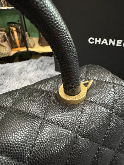 Chanel Medium Top Handle in Black Caviar Leather with Gold Hardware
