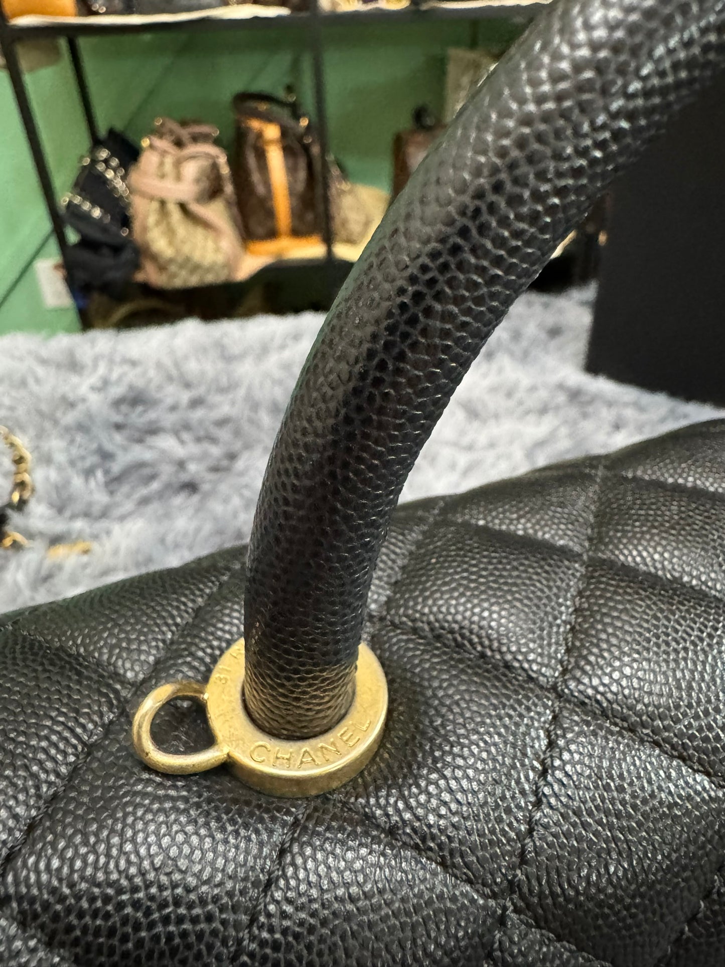 Chanel Medium Top Handle in Black Caviar Leather with Gold Hardware
