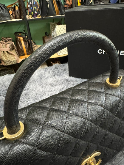Chanel Medium Top Handle in Black Caviar Leather with Gold Hardware