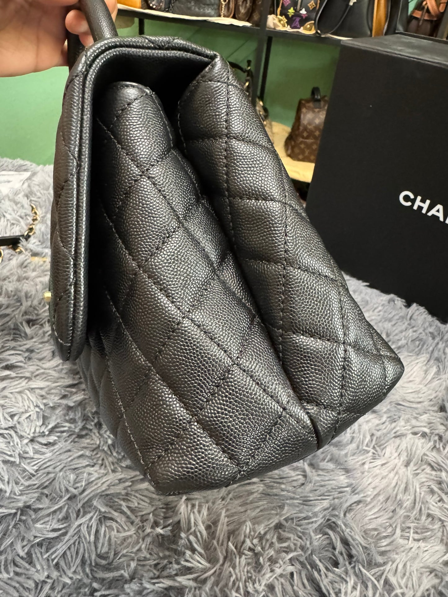 Chanel Medium Top Handle in Black Caviar Leather with Gold Hardware
