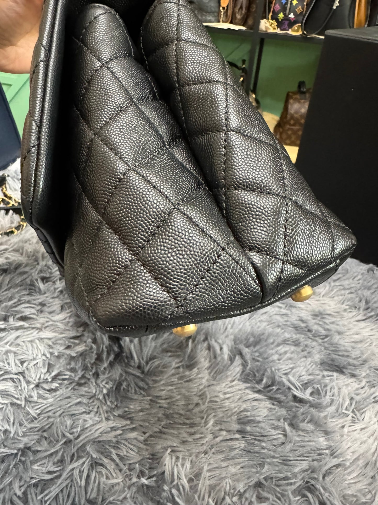 Chanel Medium Top Handle in Black Caviar Leather with Gold Hardware