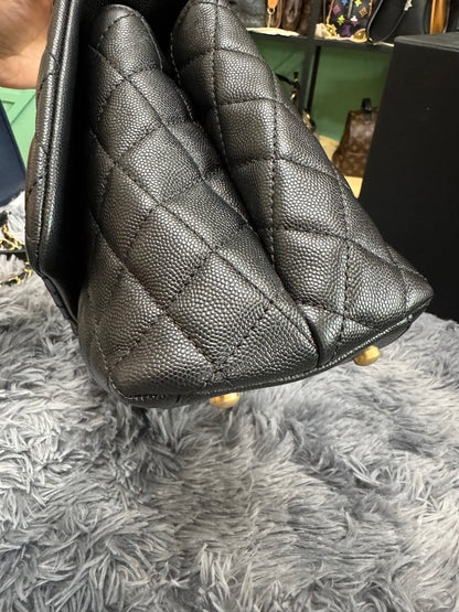 Chanel Medium Top Handle in Black Caviar Leather with Gold Hardware
