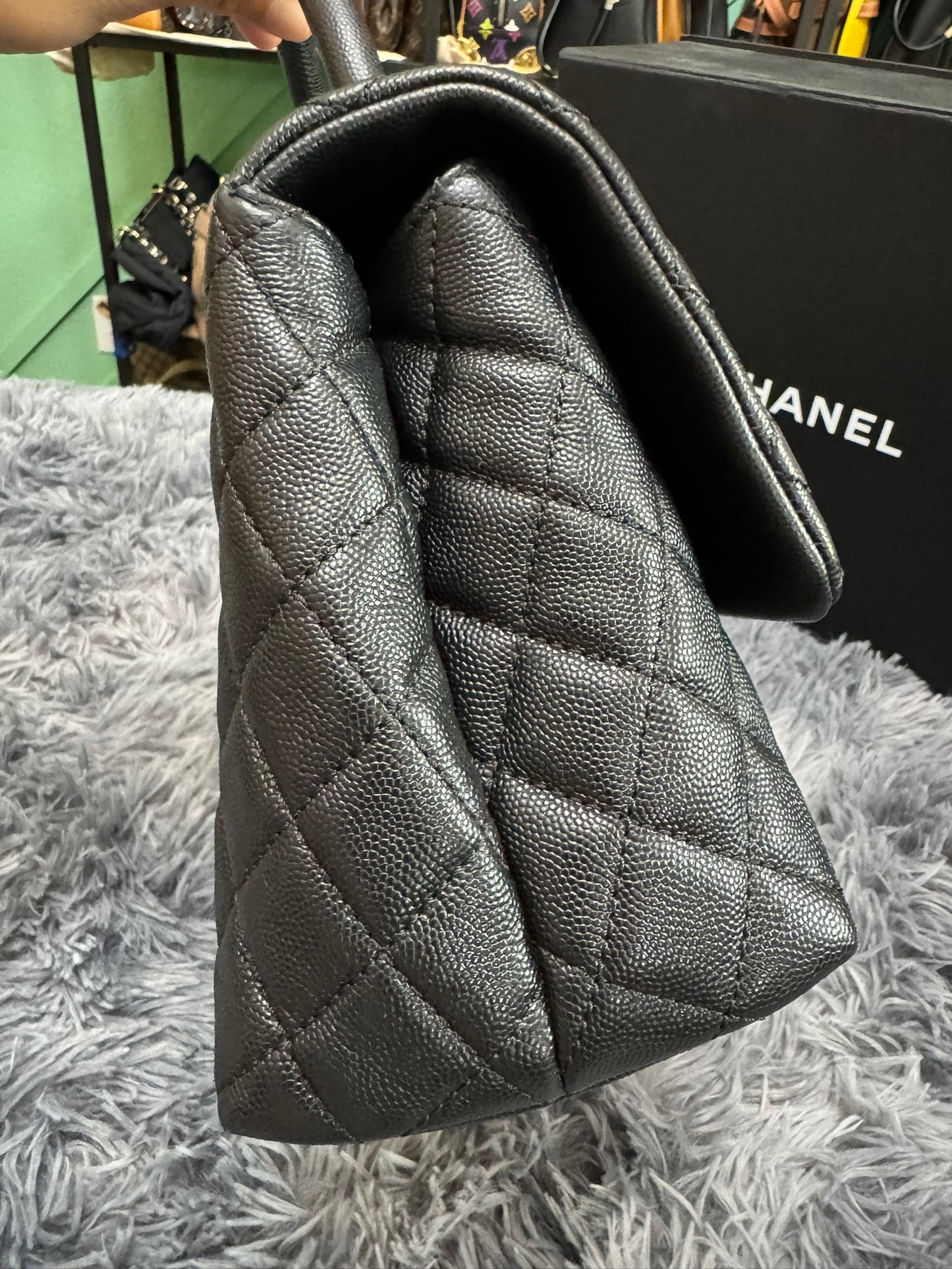 Chanel Medium Top Handle in Black Caviar Leather with Gold Hardware