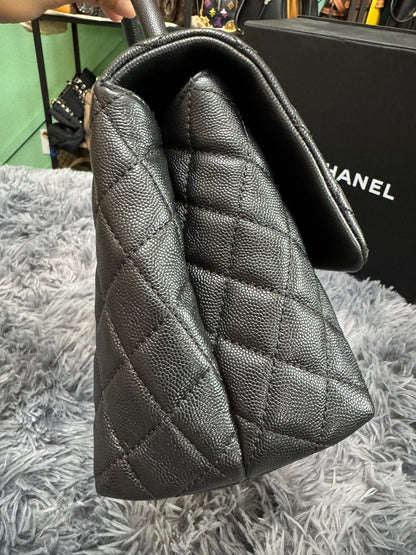 Chanel Medium Top Handle in Black Caviar Leather with Gold Hardware