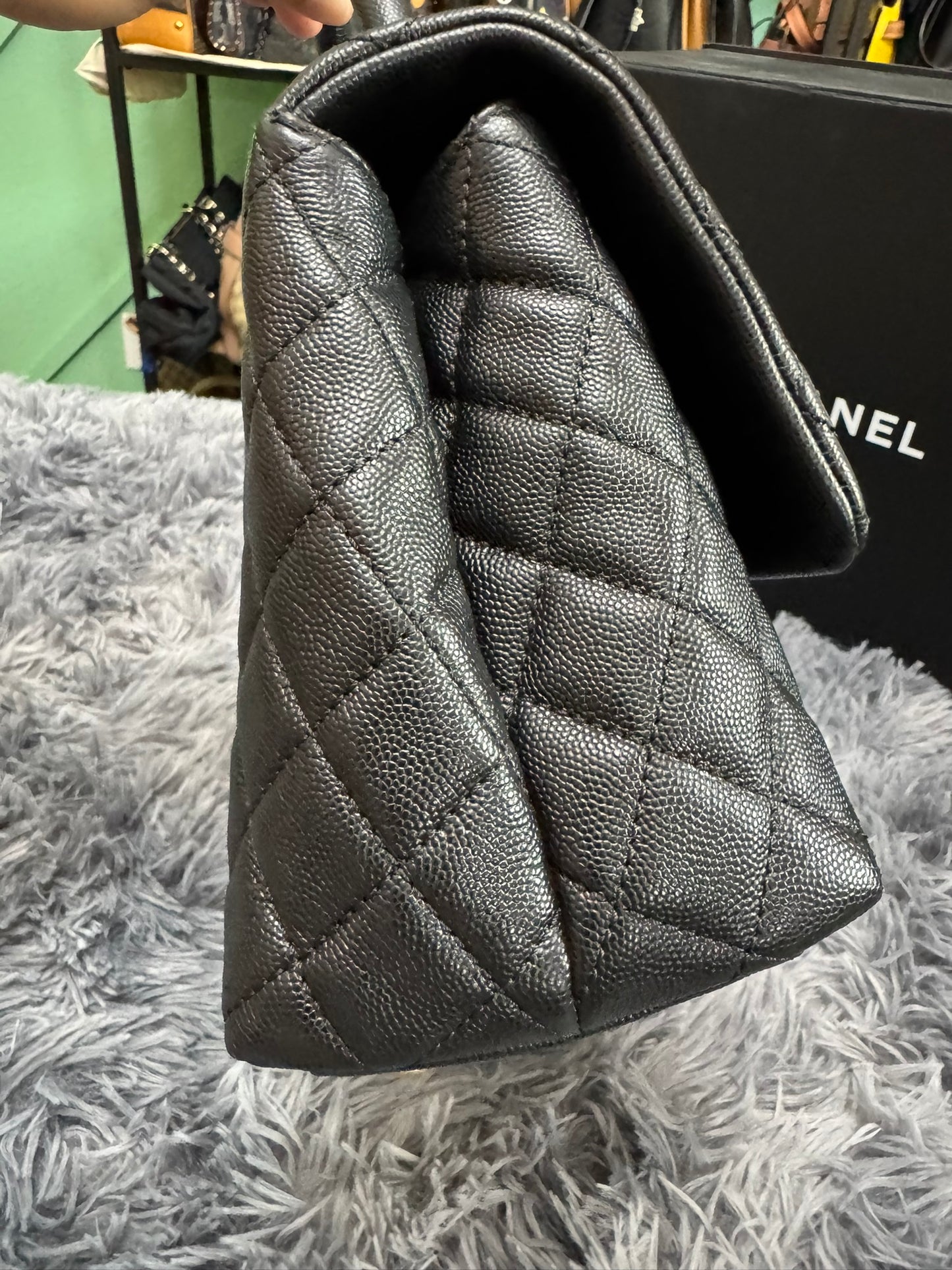 Chanel Medium Top Handle in Black Caviar Leather with Gold Hardware