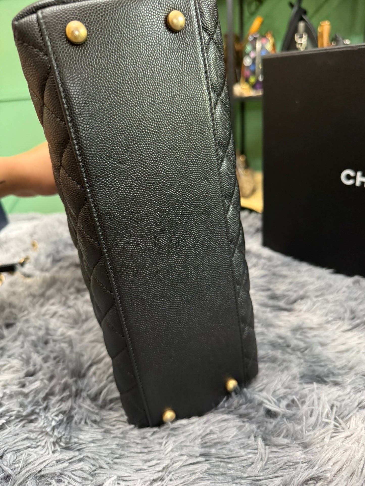Chanel Medium Top Handle in Black Caviar Leather with Gold Hardware