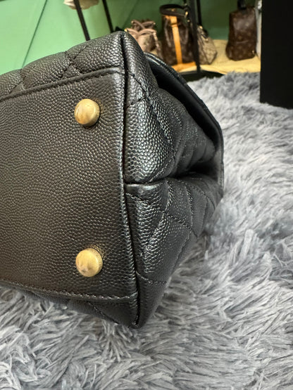 Chanel Medium Top Handle in Black Caviar Leather with Gold Hardware