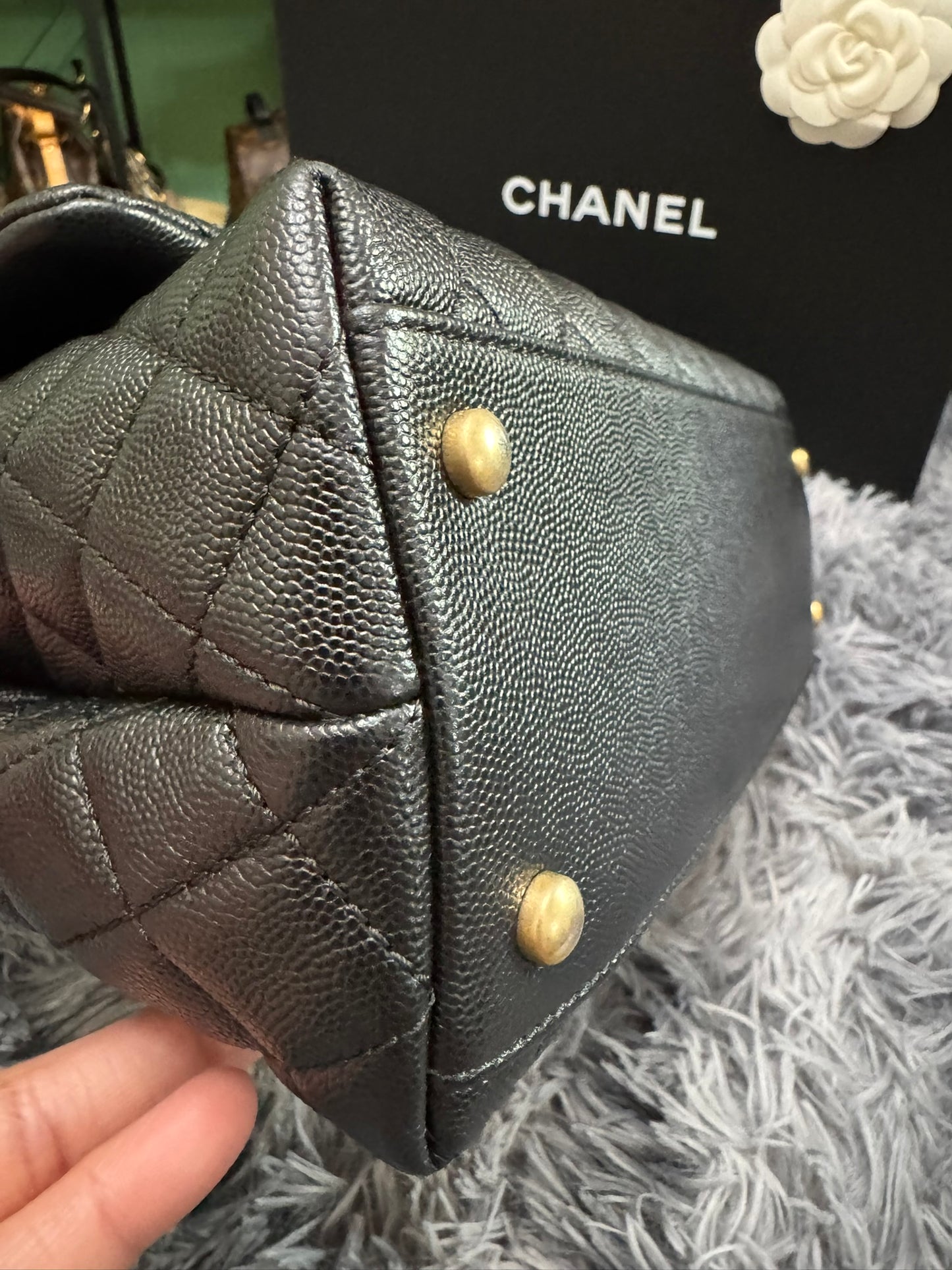 Chanel Medium Top Handle in Black Caviar Leather with Gold Hardware
