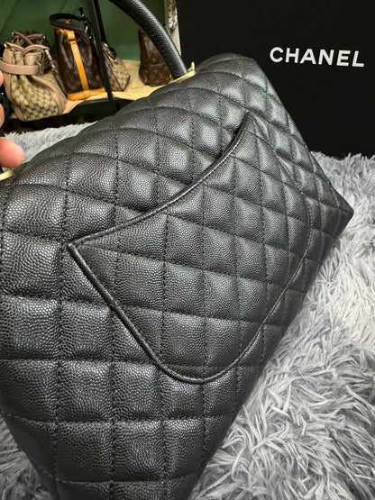 Chanel Medium Top Handle in Black Caviar Leather with Gold Hardware