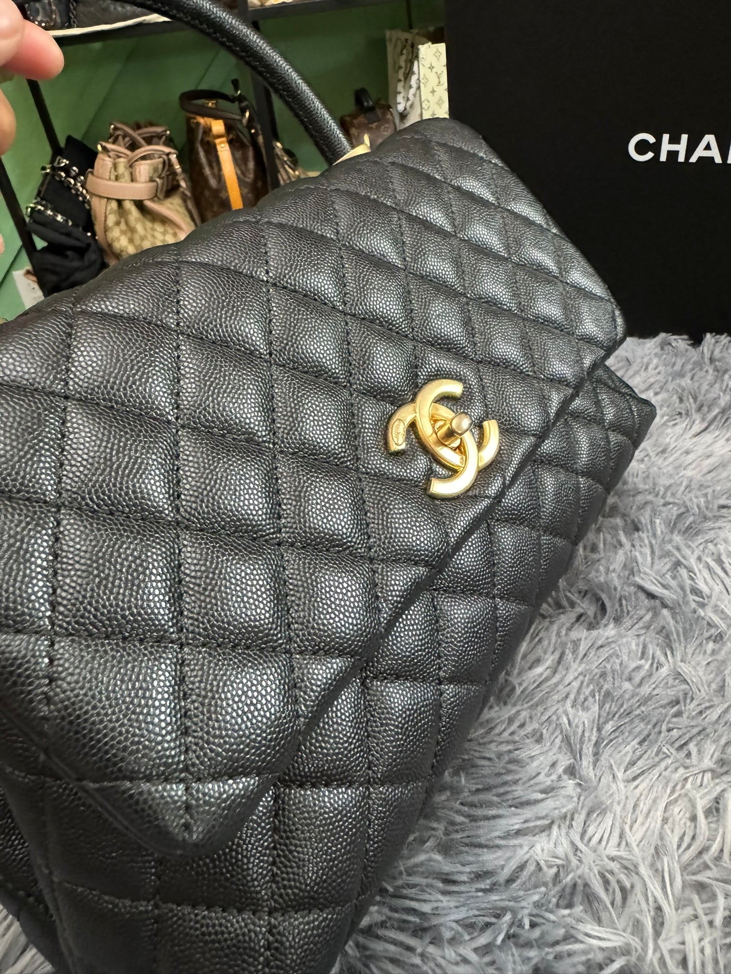 Chanel Medium Top Handle in Black Caviar Leather with Gold Hardware