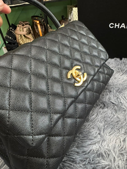Chanel Medium Top Handle in Black Caviar Leather with Gold Hardware
