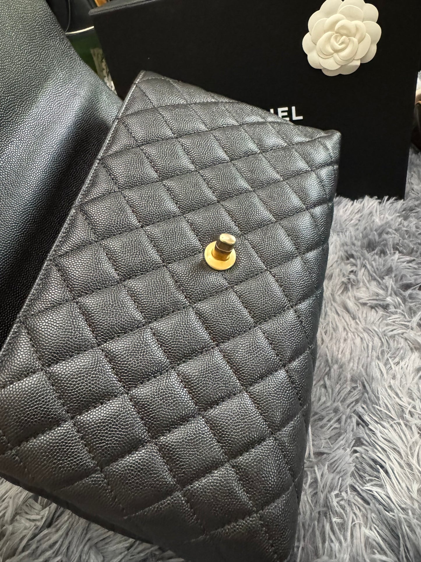 Chanel Medium Top Handle in Black Caviar Leather with Gold Hardware
