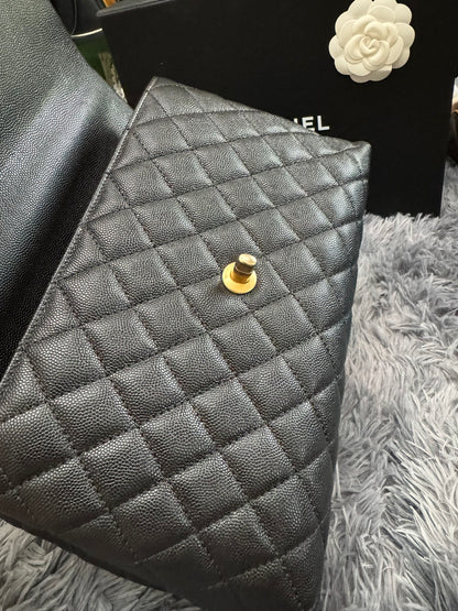 Chanel Medium Top Handle in Black Caviar Leather with Gold Hardware
