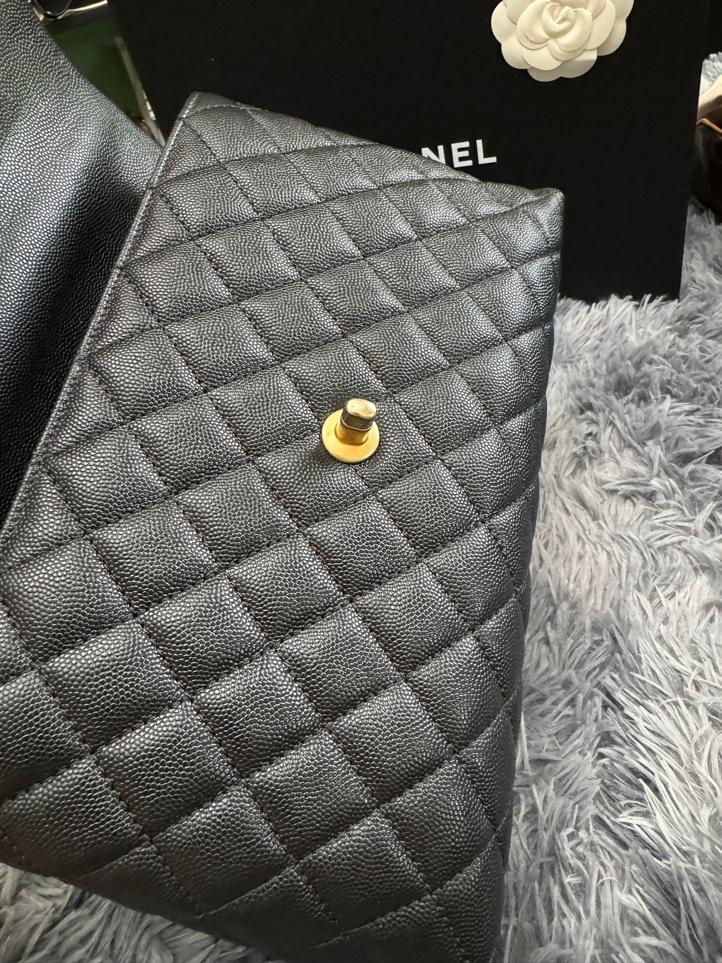 Chanel Medium Top Handle in Black Caviar Leather with Gold Hardware