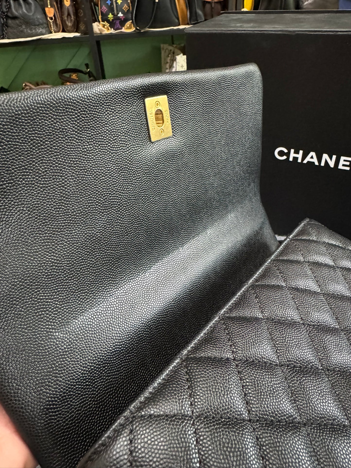 Chanel Medium Top Handle in Black Caviar Leather with Gold Hardware