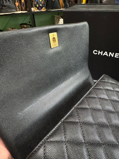 Chanel Medium Top Handle in Black Caviar Leather with Gold Hardware