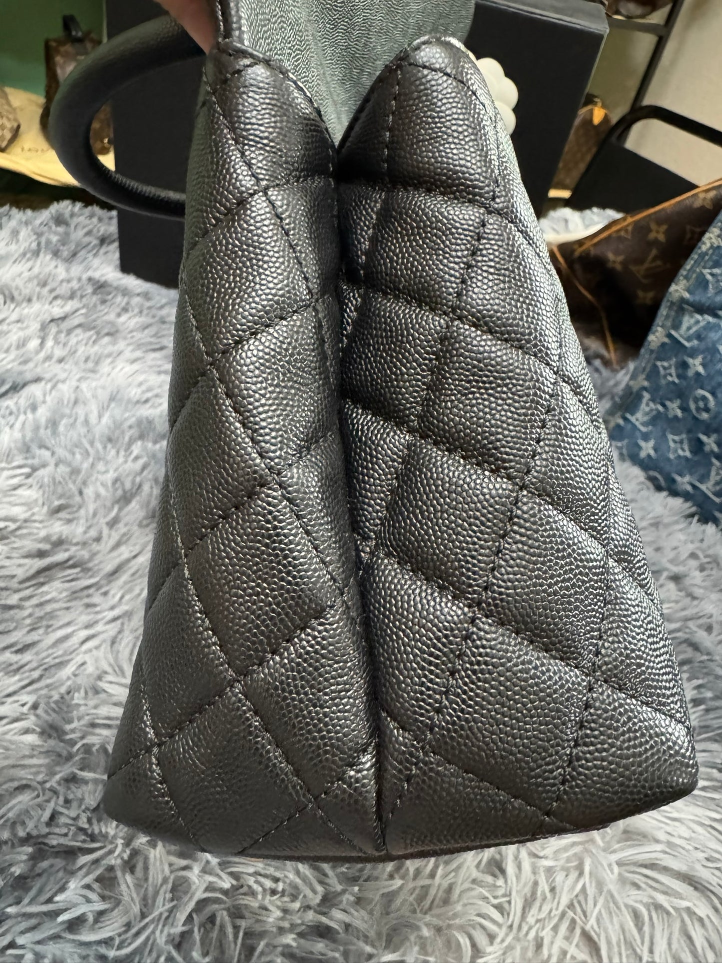 Chanel Medium Top Handle in Black Caviar Leather with Gold Hardware