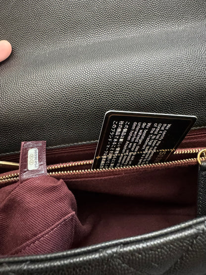 Chanel Medium Top Handle in Black Caviar Leather with Gold Hardware