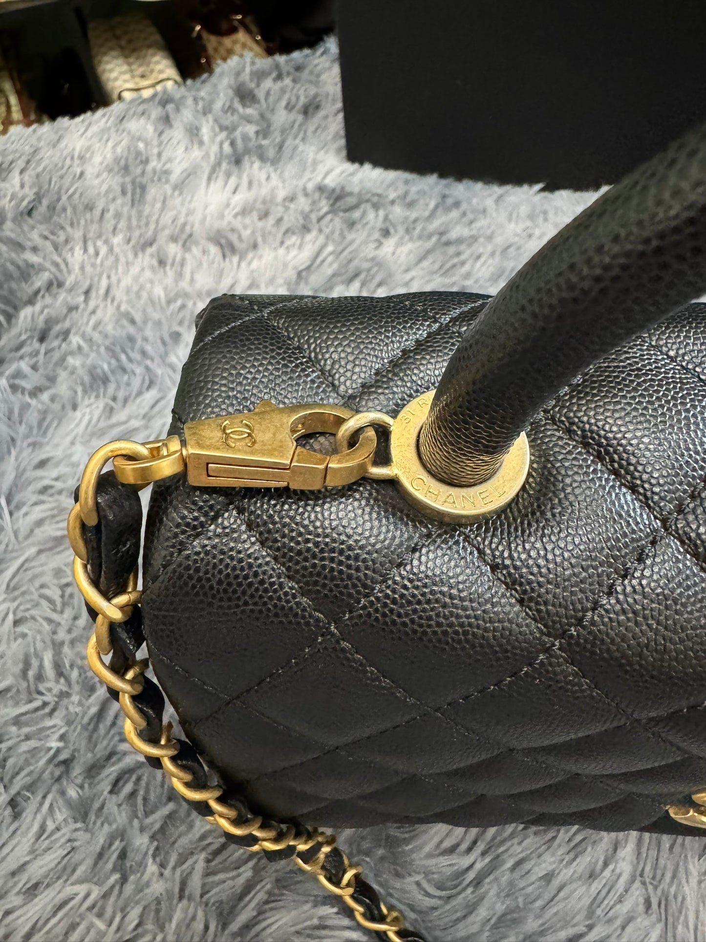 Chanel Medium Top Handle in Black Caviar Leather with Gold Hardware