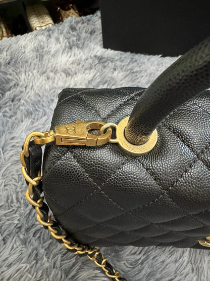 Chanel Medium Top Handle in Black Caviar Leather with Gold Hardware