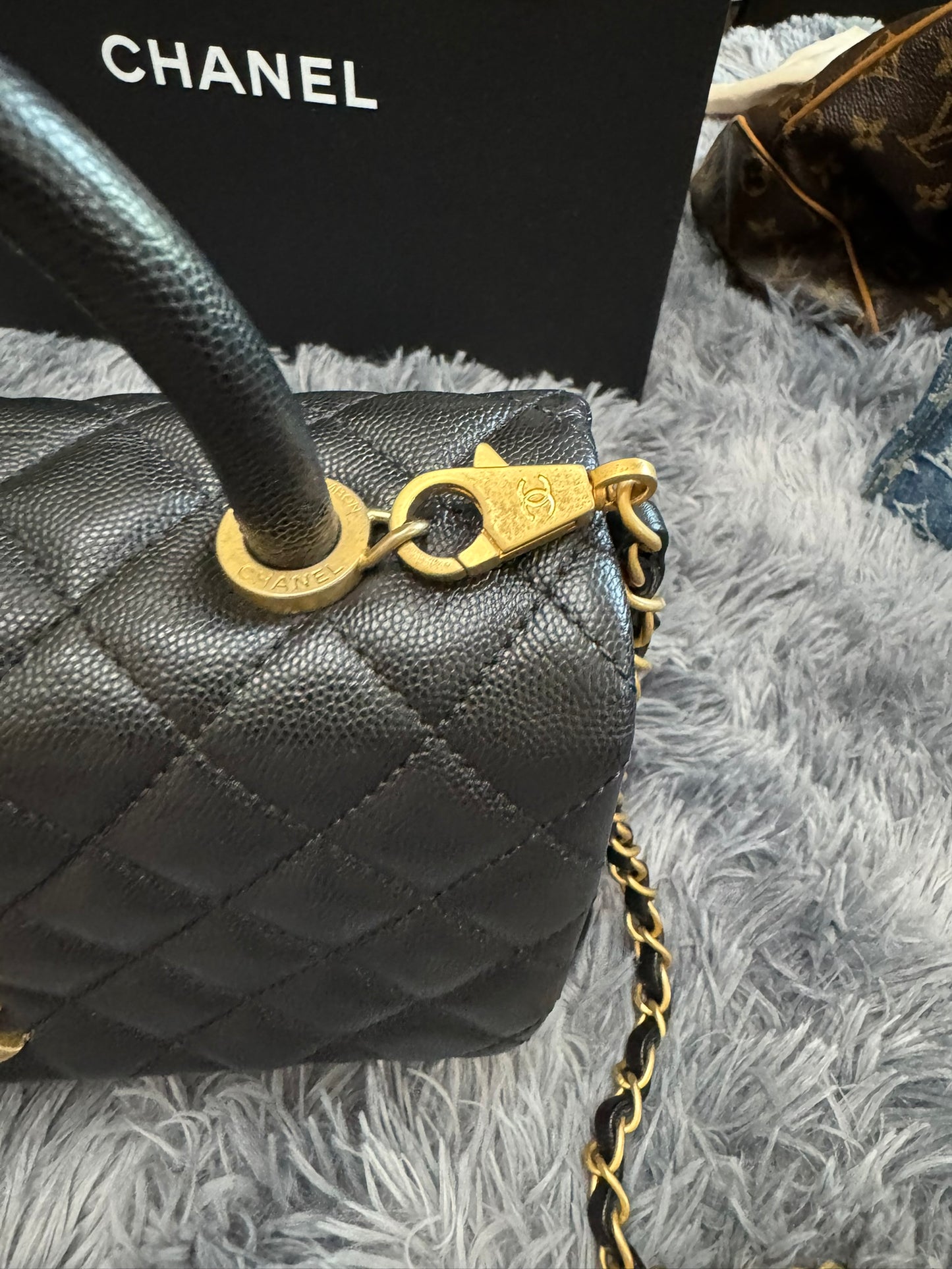 Chanel Medium Top Handle in Black Caviar Leather with Gold Hardware