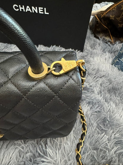 Chanel Medium Top Handle in Black Caviar Leather with Gold Hardware