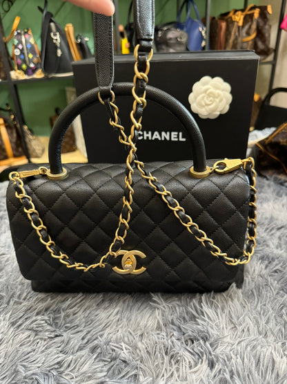 Chanel Medium Top Handle in Black Caviar Leather with Gold Hardware