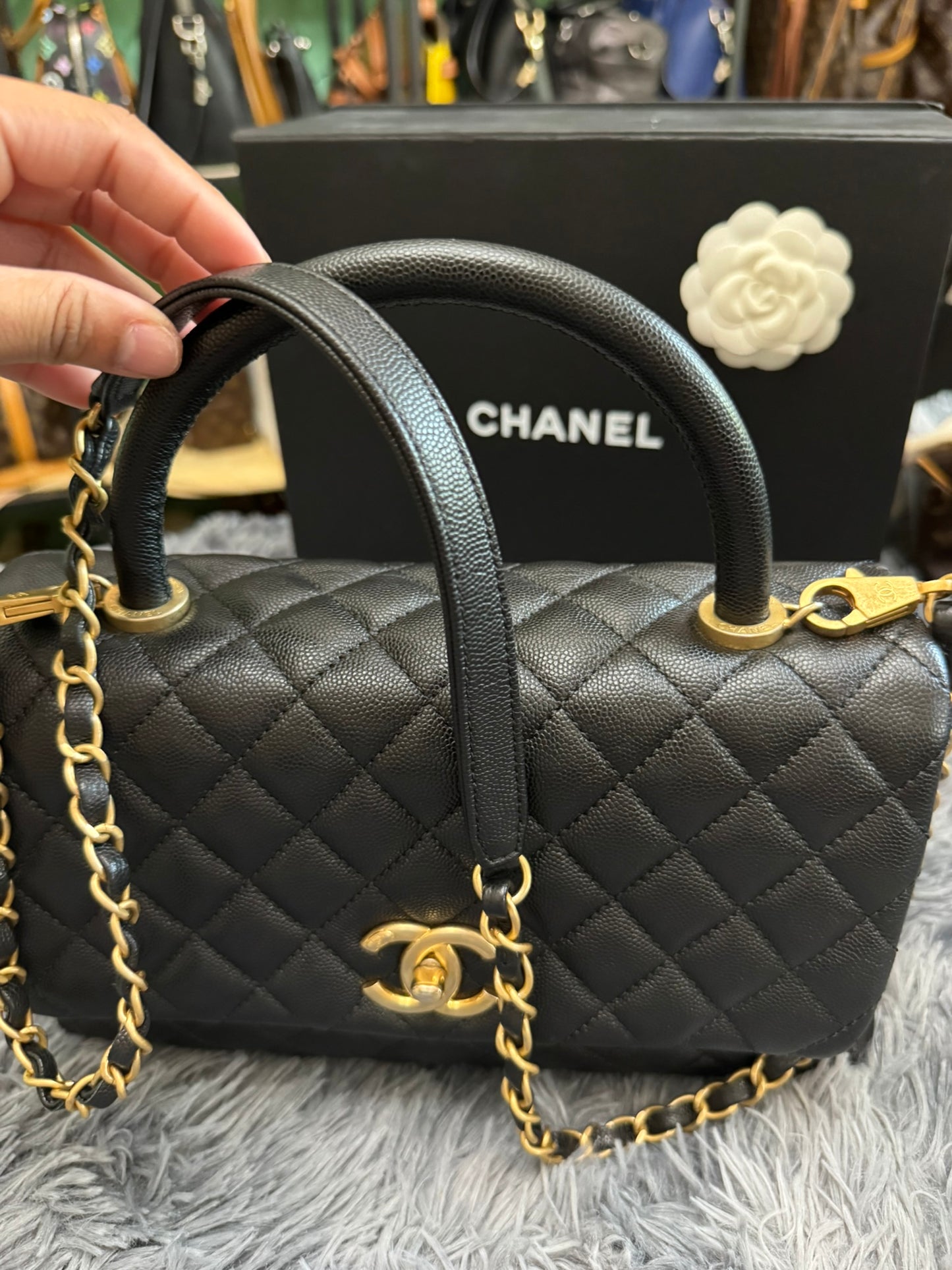 Chanel Medium Top Handle in Black Caviar Leather with Gold Hardware