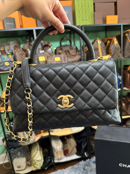 Chanel Medium Top Handle in Black Caviar Leather with Gold Hardware