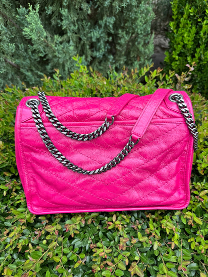 Saint Laurent Niki Medium in Hot Pink Crinkled Leather