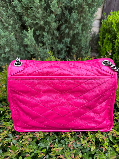 Saint Laurent Niki Medium in Hot Pink Crinkled Leather