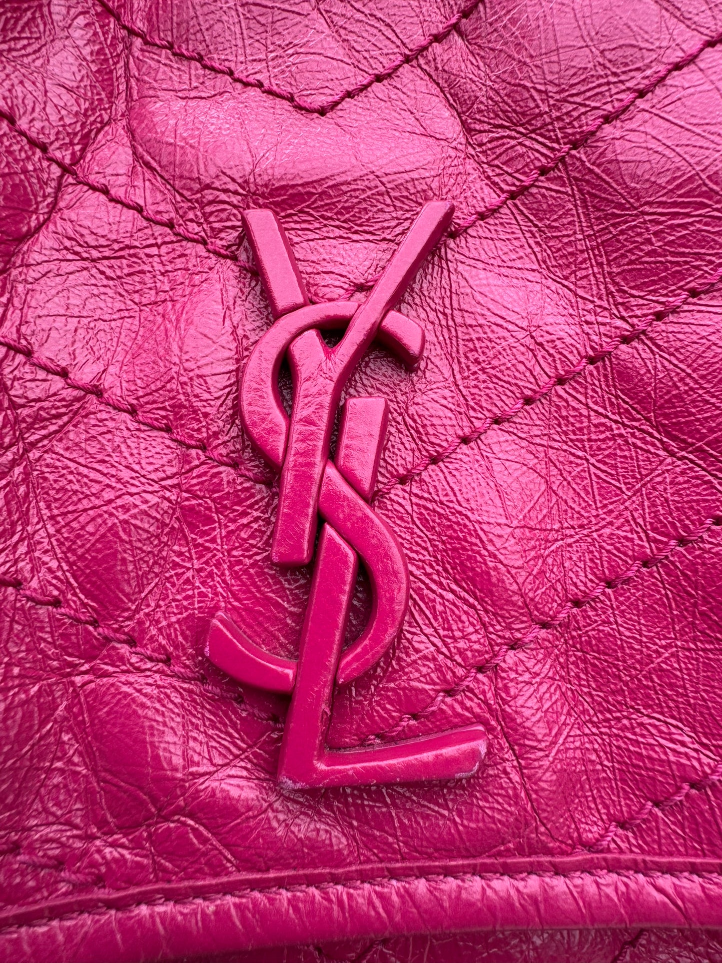 Saint Laurent Niki Medium in Hot Pink Crinkled Leather