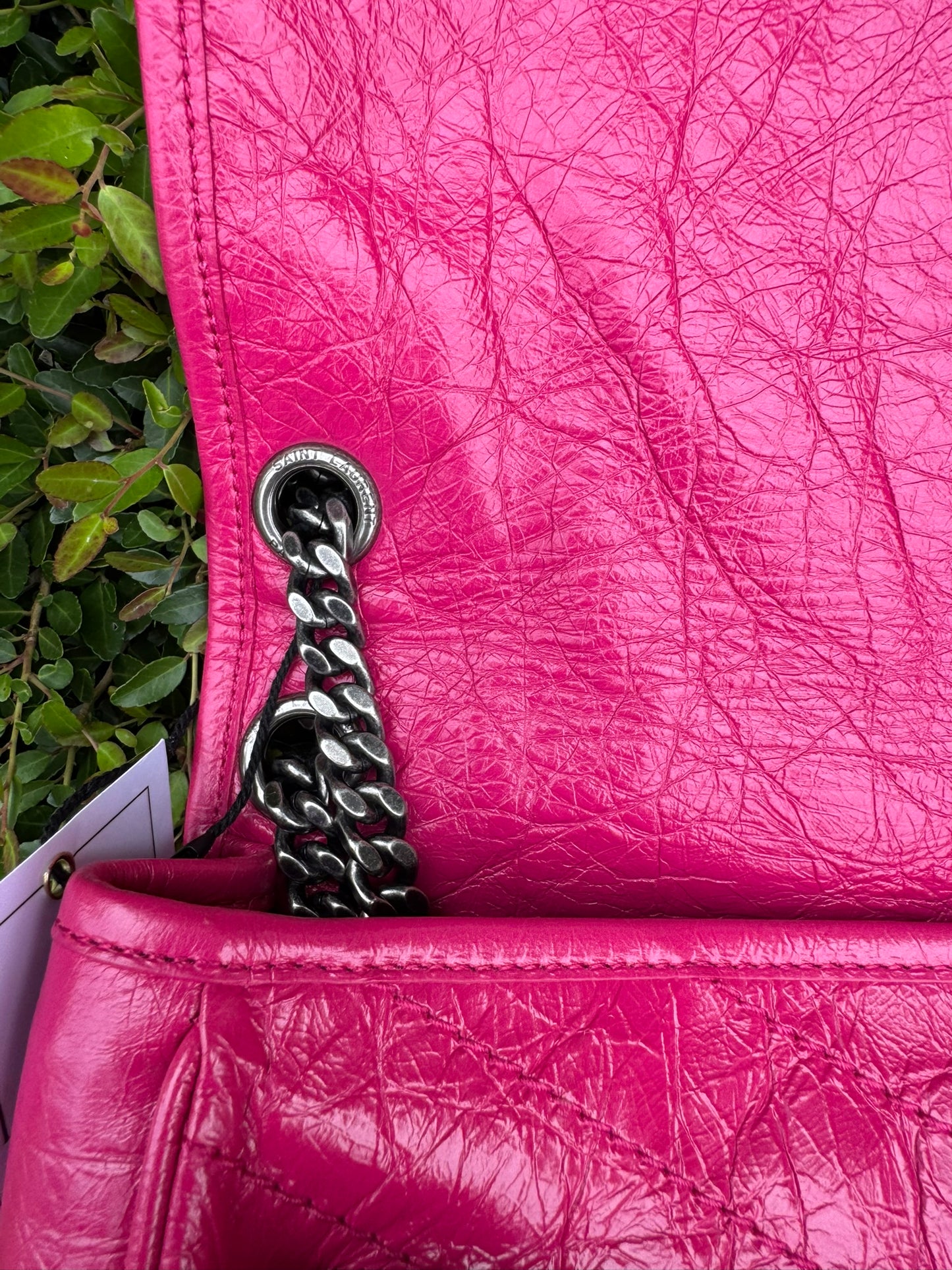 Saint Laurent Niki Medium in Hot Pink Crinkled Leather