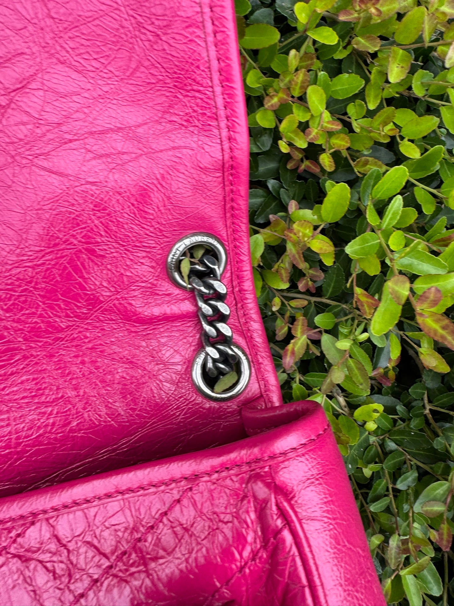 Saint Laurent Niki Medium in Hot Pink Crinkled Leather