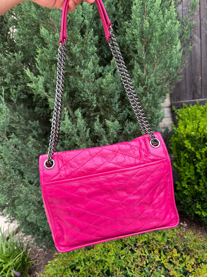 Saint Laurent Niki Medium in Hot Pink Crinkled Leather