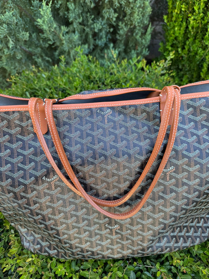 Goyard Saint Louis GM in Black Goyardine Canvas with Gold Trim